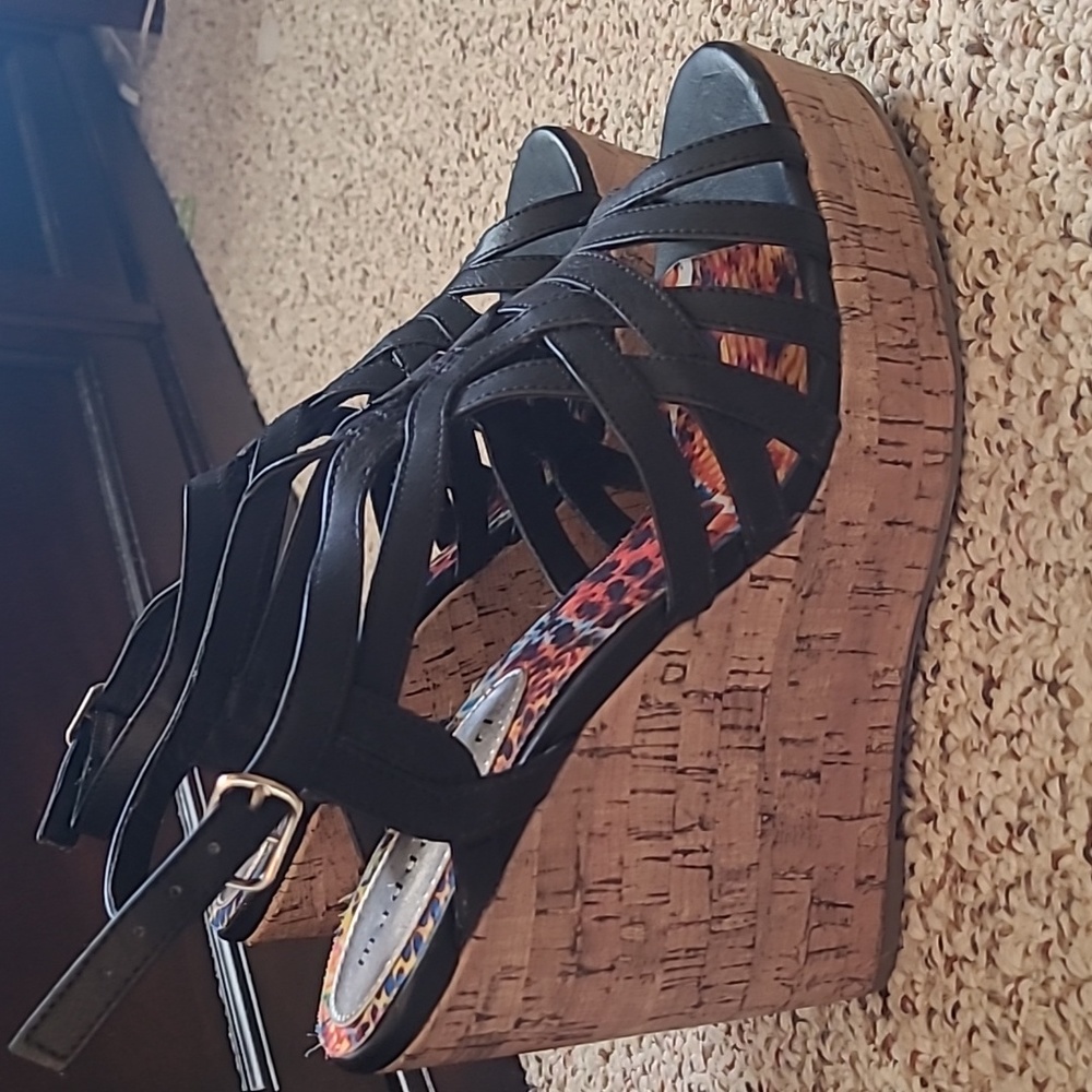Madden Girl Black Wedge Sandals - Size 8.5